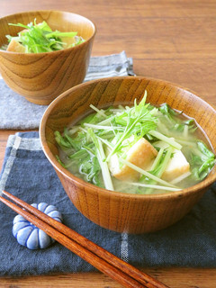 簡単☆水菜と厚揚げの味噌汁-レシピのメイン写真