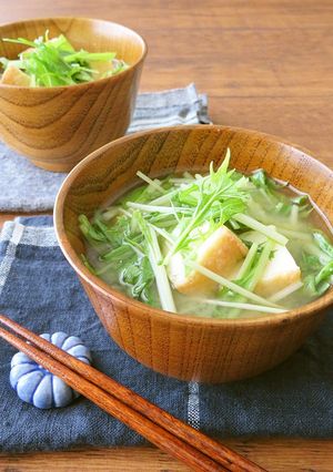 簡単☆水菜と厚揚げの味噌汁-レシピのメイン写真
