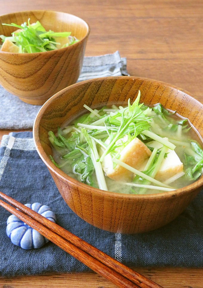簡単☆水菜と厚揚げの味噌汁-レシピのメイン写真