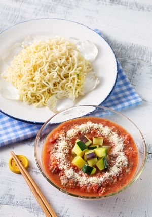 さば缶で簡単！冷やしラタトゥイユ風つけ麺-レシピのメイン写真