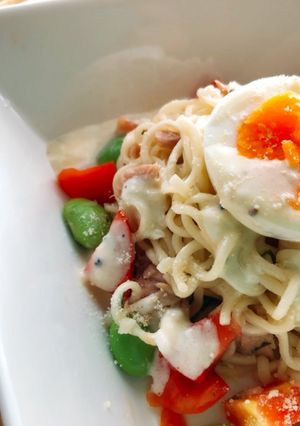 乾麺と缶詰で一皿完結シーザーサラダ麺-レシピのメイン写真