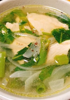 チキンと空心菜のコンソメスープ-レシピのメイン写真