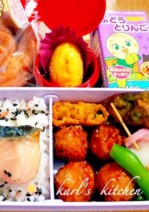 簡単つくね鮭弁当 コロッケチュロス-レシピのメイン写真