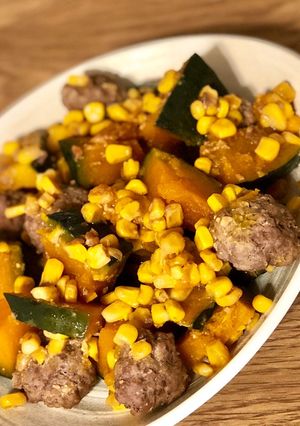 ✿かぼちゃと挽肉のコーン味噌煮-レシピのメイン写真