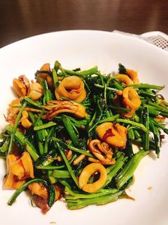 空芯菜とイカのガパオ風炒め-レシピのメイン写真
