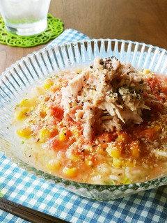 トマトかき氷でシーチキンコーンの冷やし麺-レシピのメイン写真