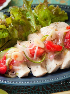 鶏ハムと野菜のマリネ⁂湯煎で簡単柔らか-レシピのメイン写真