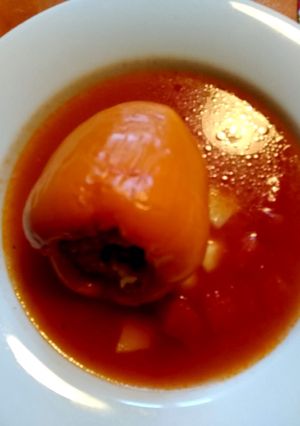 超簡単パプリカ肉、ライス詰めトマトスープ-レシピのメイン写真