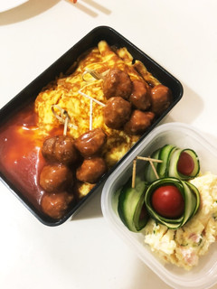 オムライスとミートボールのお弁当♡-レシピのメイン写真