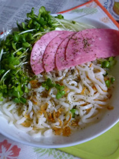 ビアソーセージ+貝割れ載せ冷やしうどん-レシピのメイン写真