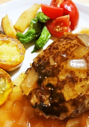 簡単和風ハンバーグ♡黒酢玉ねぎソース-レシピのメイン写真