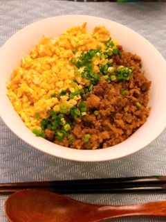 お弁当にも最適!ひき肉卵のそぼろ丼-レシピのメイン写真