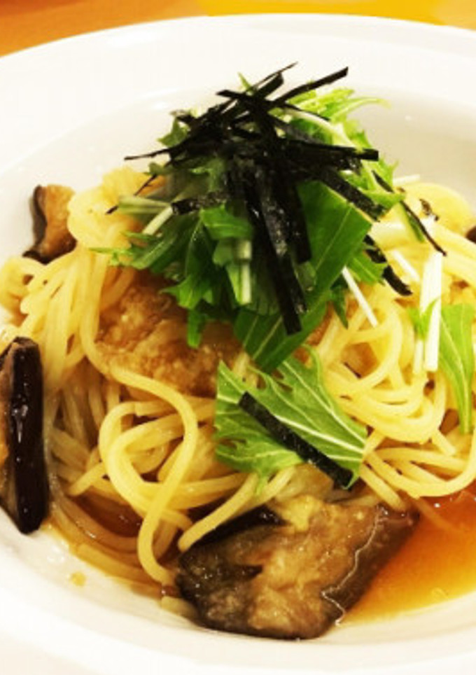 長寿牡蠣だし　の揚げナス和風パスタ-レシピのメイン写真