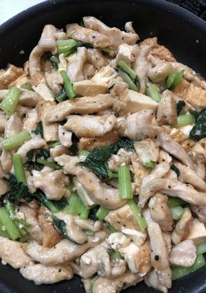 鶏肉と厚揚げ小松菜のガーリック醤油炒め-レシピのメイン写真