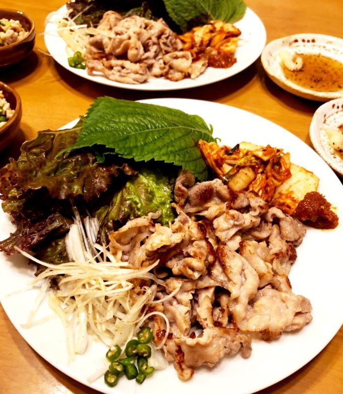サムギョプサル Respect to Matsuya] The Samgyeopsal set meal was so delicious