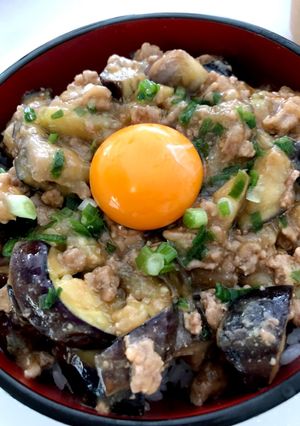 がっつり男飯！ナスとひき肉の甘辛味噌丼-レシピのメイン写真