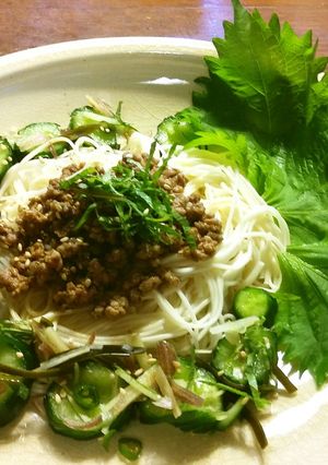 作り置きで肉そぼろと胡瓜の浅漬けの素麺-レシピのメイン写真