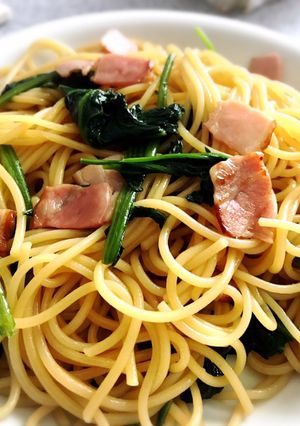 麺つゆで！ほうれん草とベーコンのパスタ-レシピのメイン写真