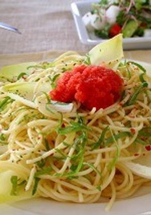 ちこりと大葉のペペロンチーノ　明太子のせ-レシピのメイン写真