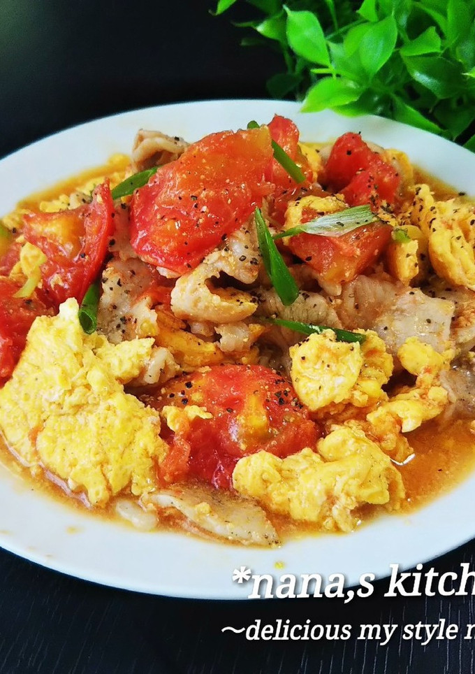 10分で簡単♪豚バラとトマトと卵の炒め物-レシピのメイン写真