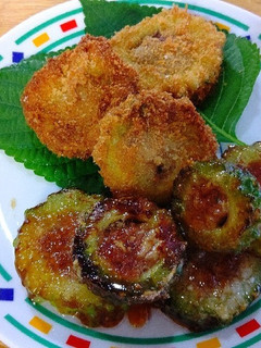 ゴーヤのハンバーグ詰め。フライ&照り焼き-レシピのメイン写真