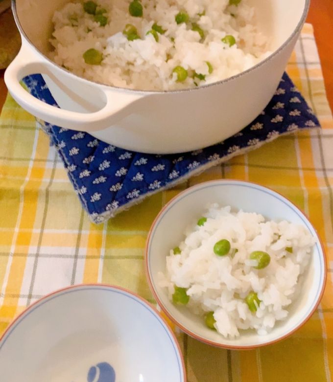 お鍋で炊く…えんどう豆ごはん by JuJuKueche 【クックパッド