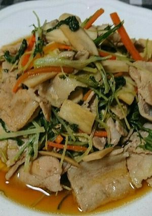 水菜と豚バラ肉のにんにく醤油炒め-レシピのメイン写真