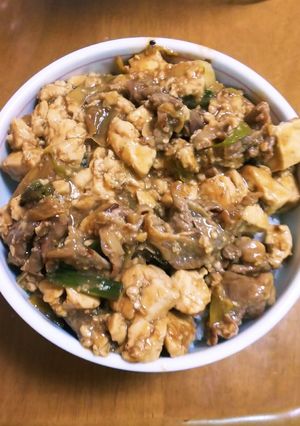豆腐とブタ小間の味噌炒め丼-レシピのメイン写真