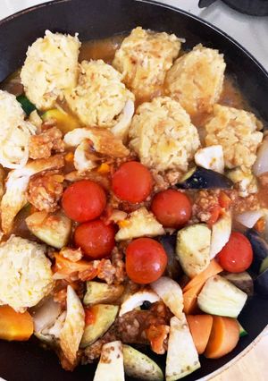 もやし豆腐バーグちくわミートソース炒め煮-レシピのメイン写真