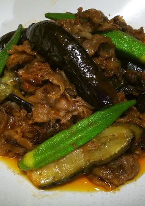 牛肉とナスとオクラの簡単ピリ辛炒め-レシピのメイン写真
