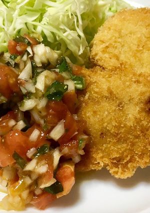 夏の揚物にトマト、玉ねぎ、大葉のソース♪-レシピのメイン写真