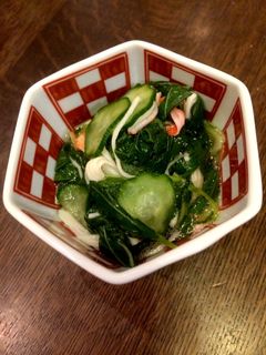 モロヘイヤときゅうりとカニかまの酢の物♪-レシピのメイン写真