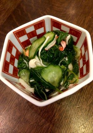 モロヘイヤときゅうりとカニかまの酢の物♪-レシピのメイン写真