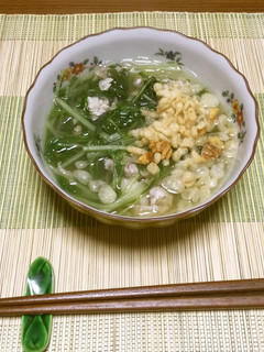 京みず菜と豚バラ肉の春雨スープ-レシピのメイン写真