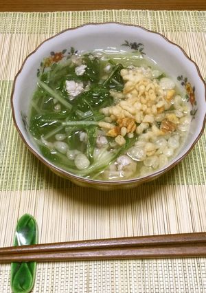 京みず菜と豚バラ肉の春雨スープ-レシピのメイン写真