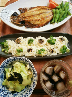 夕飯 鯵の干物 素麺-レシピのメイン写真