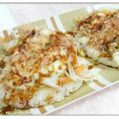 รูปของ 押し麦を使ったライスピザ お好み焼き風