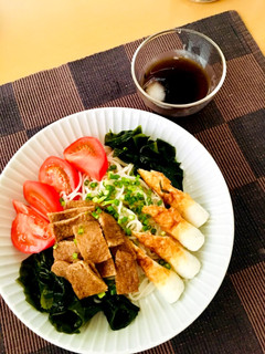 1人分レシピ:ひえ麺で冷やしきつねうどん-レシピのメイン写真