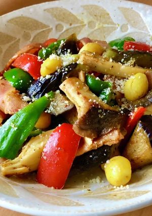 茄子エリンギ・ベーコンのチーズカレー炒め-レシピのメイン写真