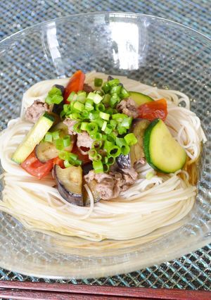 夏野菜とお肉のせぶっかけ素麺♪-レシピのメイン写真