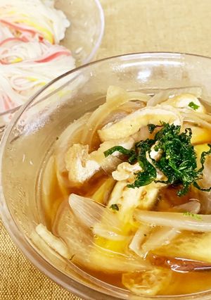 なす・玉ねぎ・油揚げのそうめんつけ汁-レシピのメイン写真