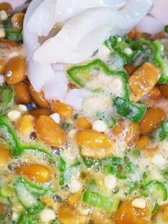 冷やしうどんonオクラ納豆-レシピのメイン写真
