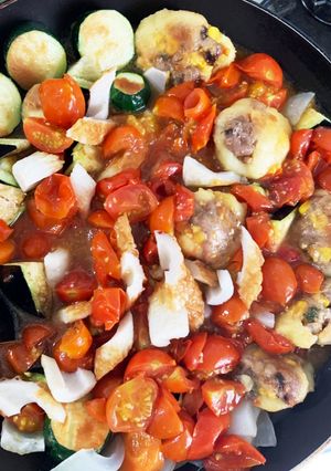 肉入り芋もちちくわフレッシュトマトオイ煮-レシピのメイン写真