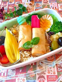 中学生 女子弁当 炒飯と春巻き 部活-レシピのメイン写真