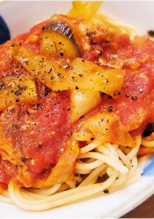 鯖と夏野菜のトマトパスタ-レシピのメイン写真