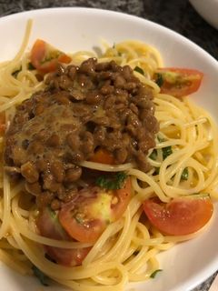 トマトとシソの冷製パスタ納豆乗せ-レシピのメイン写真