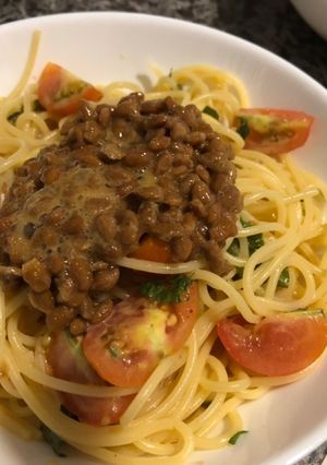 トマトとシソの冷製パスタ納豆乗せ-レシピのメイン写真