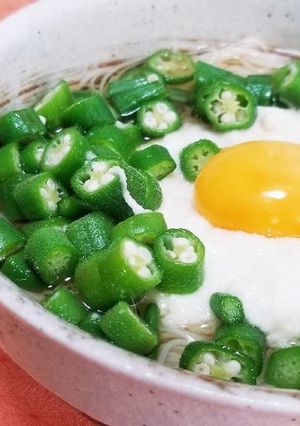 オクラとトロロ♪月見そうめん-レシピのメイン写真