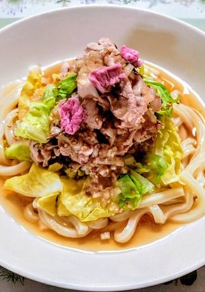 簡単昼食夕飯キャベツ冷しゃぶサラダうどん-レシピのメイン写真