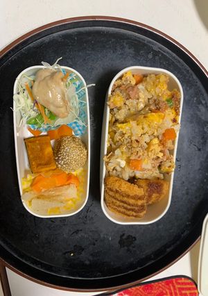 レンジ簡単中華風梅タコライス味炒飯弁当-レシピのメイン写真
